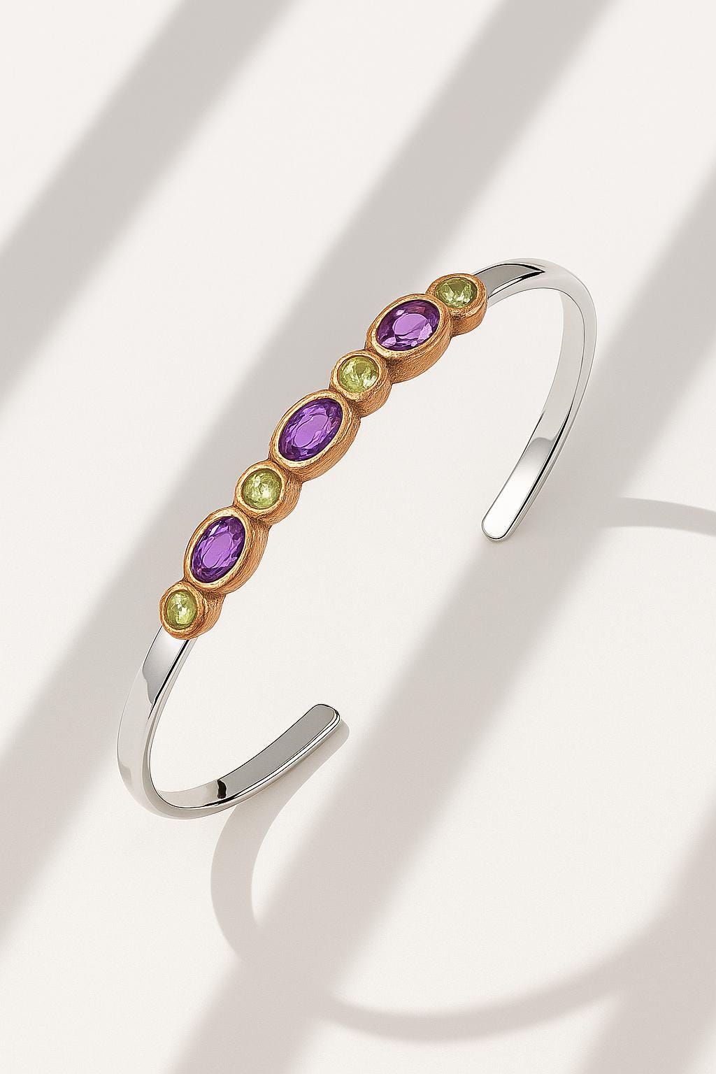 925 Sterling Silver Amethyst Peridot Bracelet, additional angle