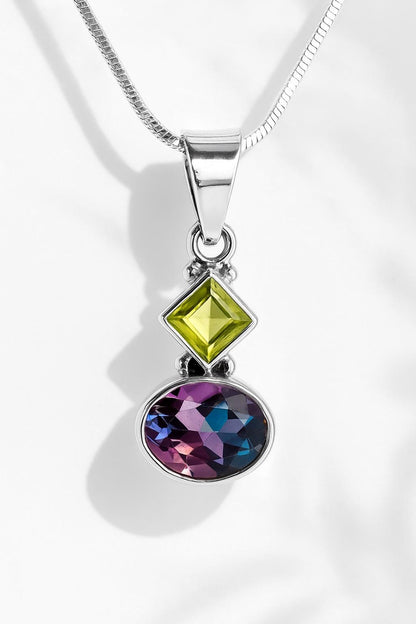 925 Sterling Silver Amethyst Peridot Necklace, additional angle