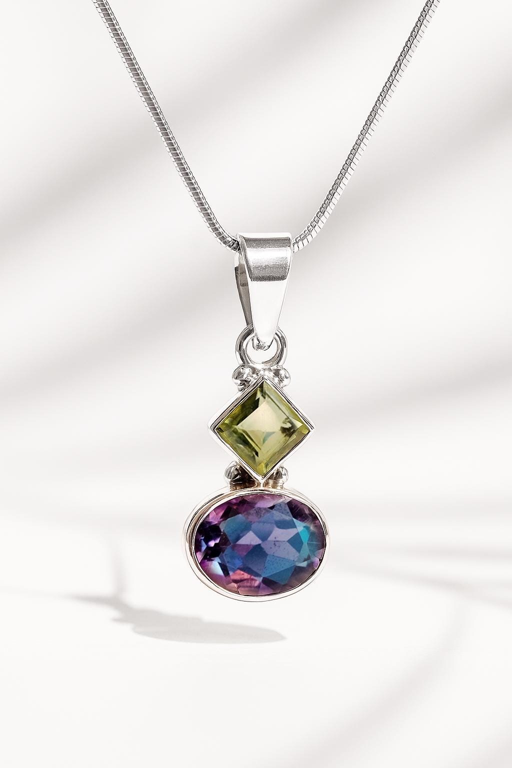 925 Sterling Silver Amethyst Peridot Necklace, main product image