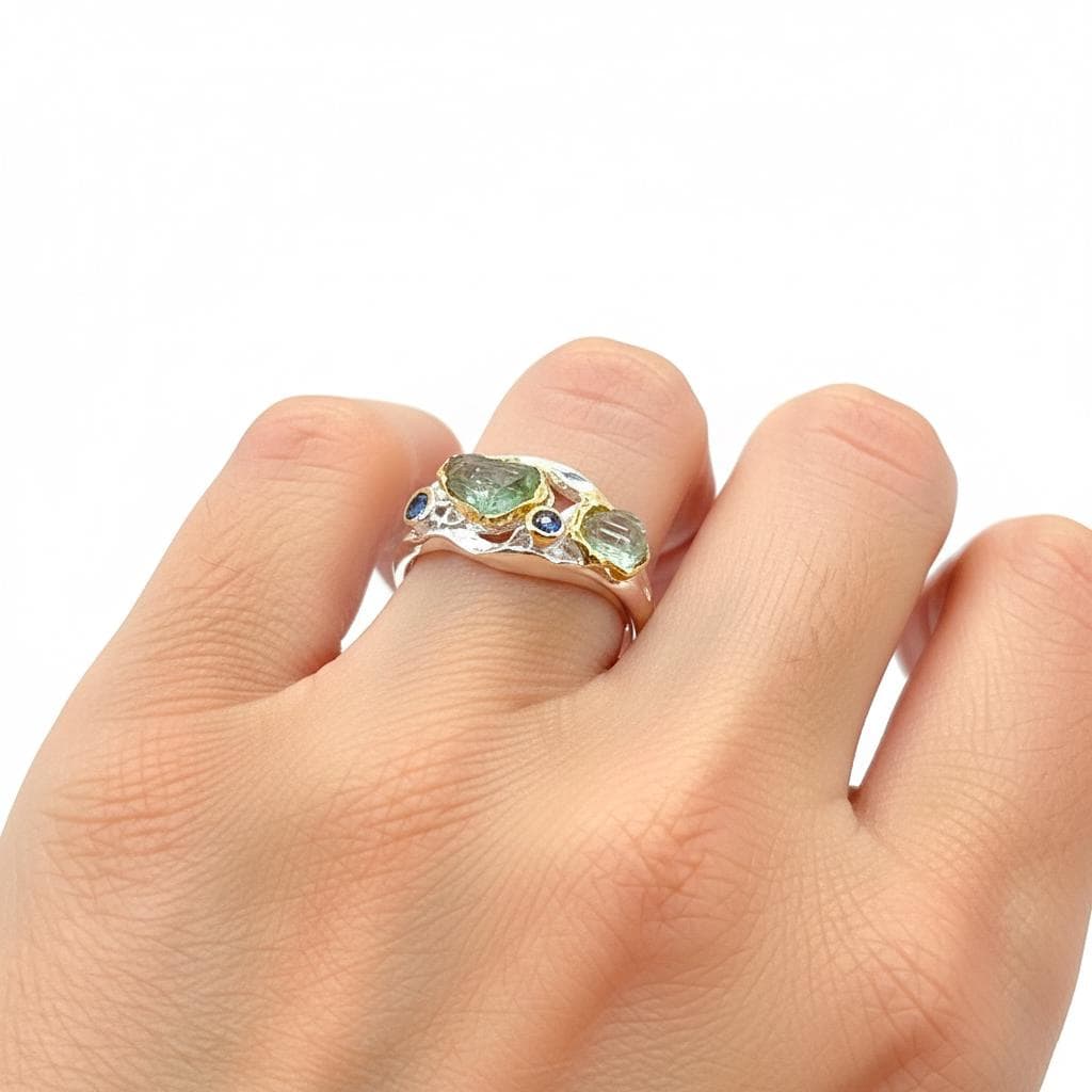 925 Sterling Silver Apatite Ring, close-up detail