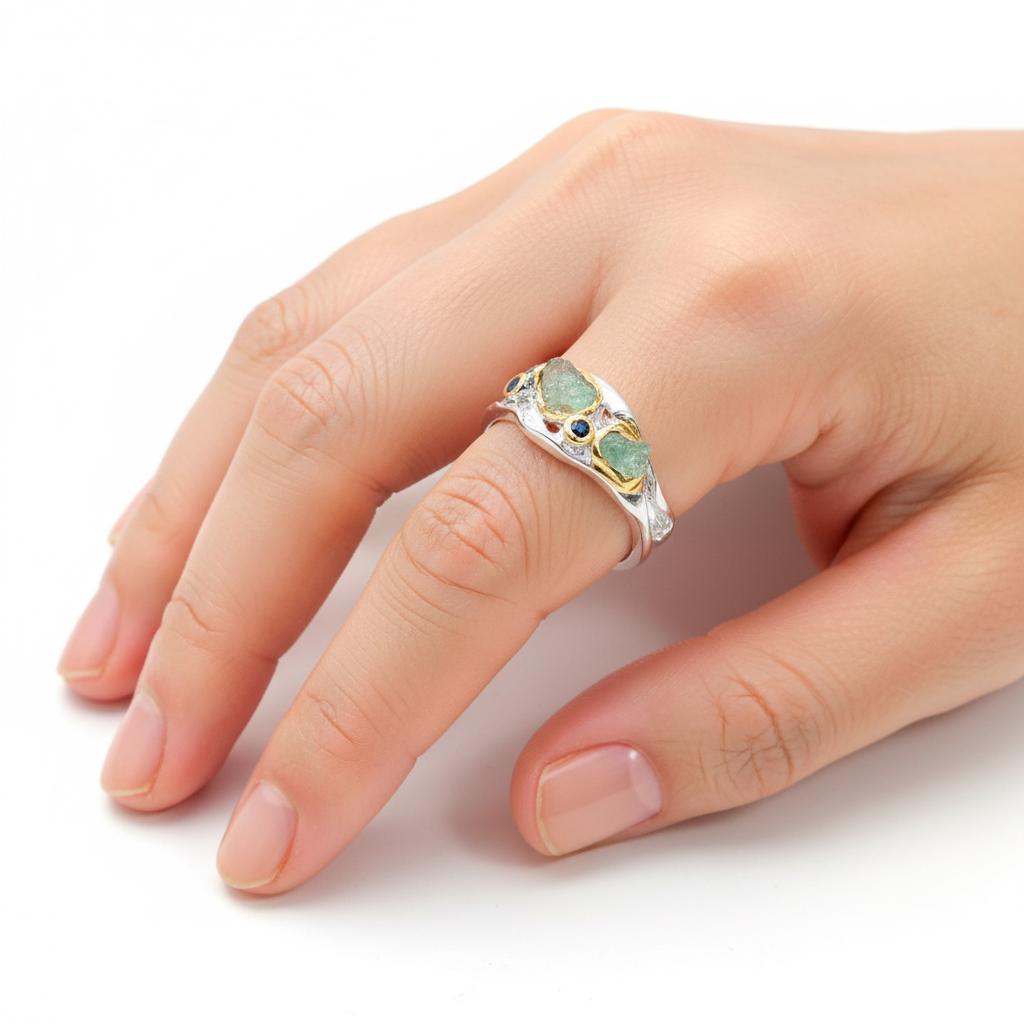 925 Sterling Silver Apatite Ring, side view