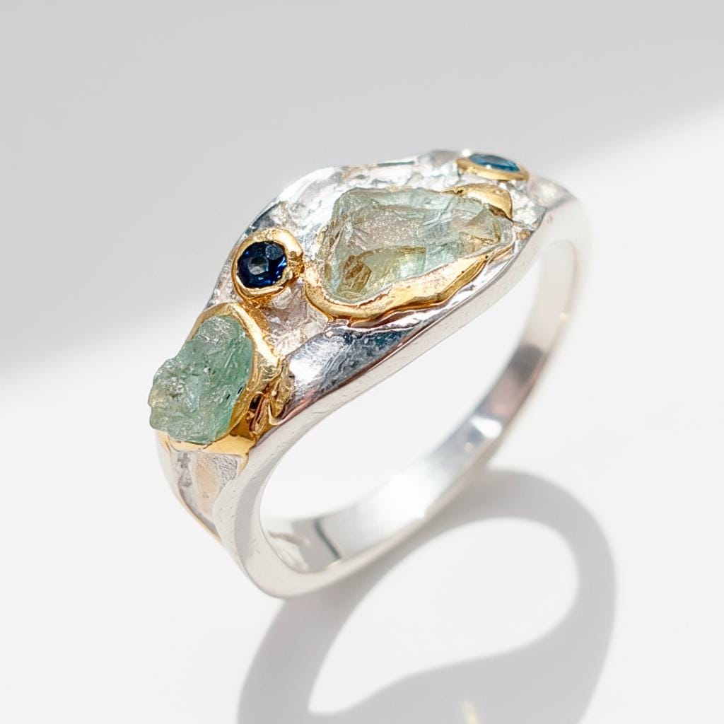 925 Sterling Silver Apatite Ring, setting detail