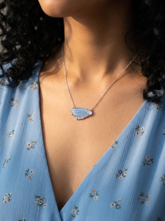 925 sterling silver aquamarine leaf necklace