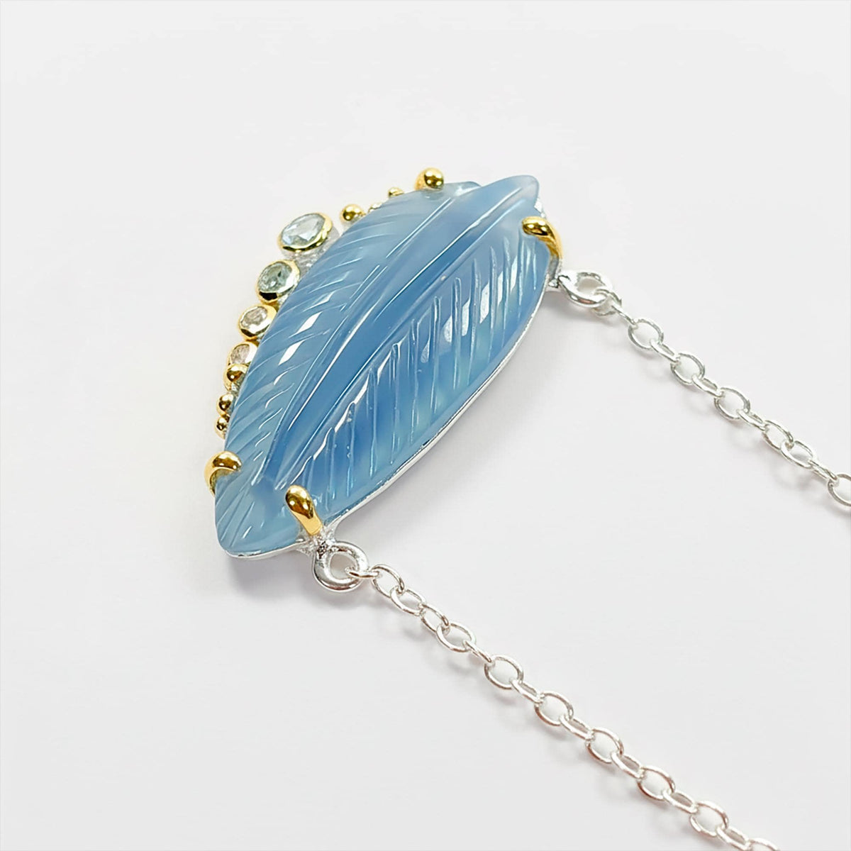 925 Sterling Silver Aquamarine Necklace, pendant detail