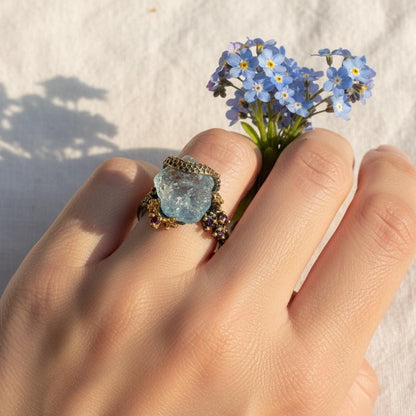 925 Sterling Silver Aquamarine Ring, setting detail