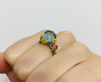 925 Sterling Silver Aquamarine Ring, worn look