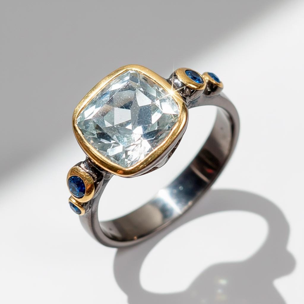 925 Sterling Silver Aquamarine Ring, texture close-up