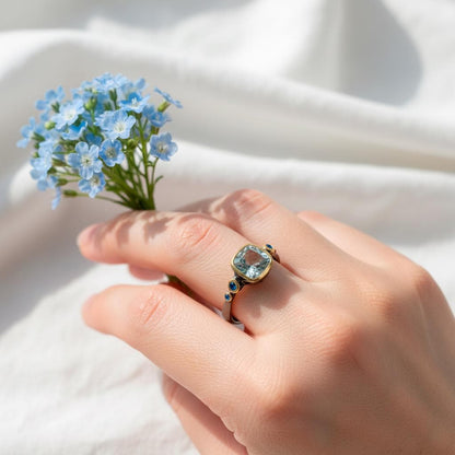 925 Sterling Silver Aquamarine Ring, side view