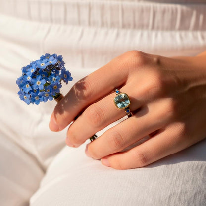 925 Sterling Silver Aquamarine Ring, worn on hand