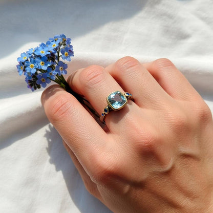 925 Sterling Silver Aquamarine Ring, setting detail