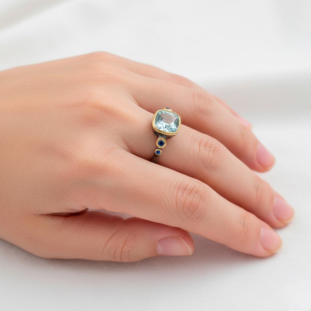 925 Sterling Silver Aquamarine Ring, additional angle