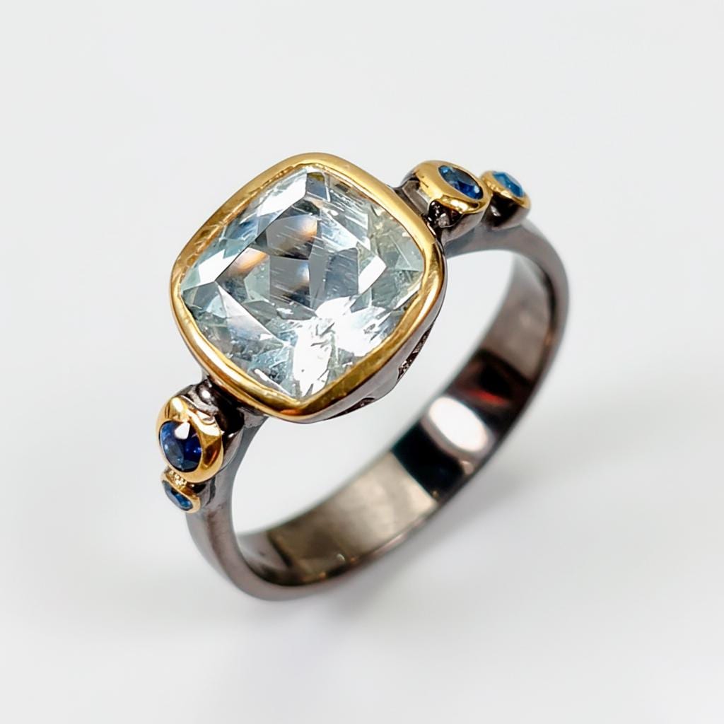 925 Sterling Silver Aquamarine Ring, worn look