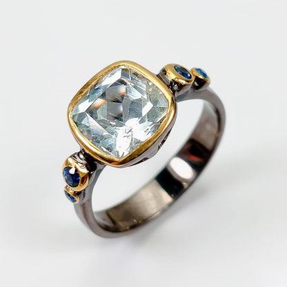 925 Sterling Silver Aquamarine Ring, worn look