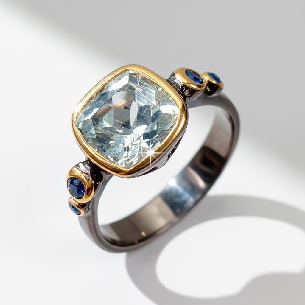 925 Sterling Silver Aquamarine Ring, band detail