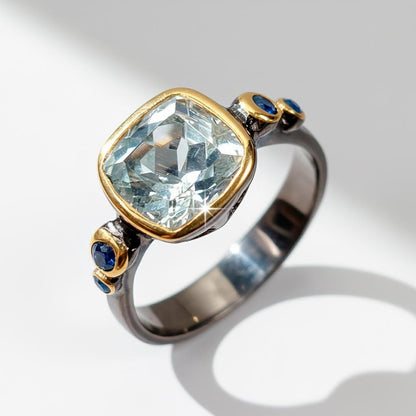925 Sterling Silver Aquamarine Ring, band detail