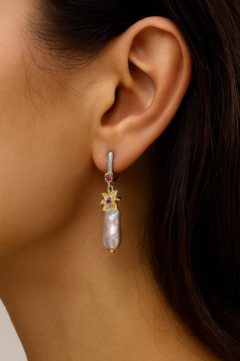 925 Sterling Silver Baroque Pearl Earrings, alternate angle