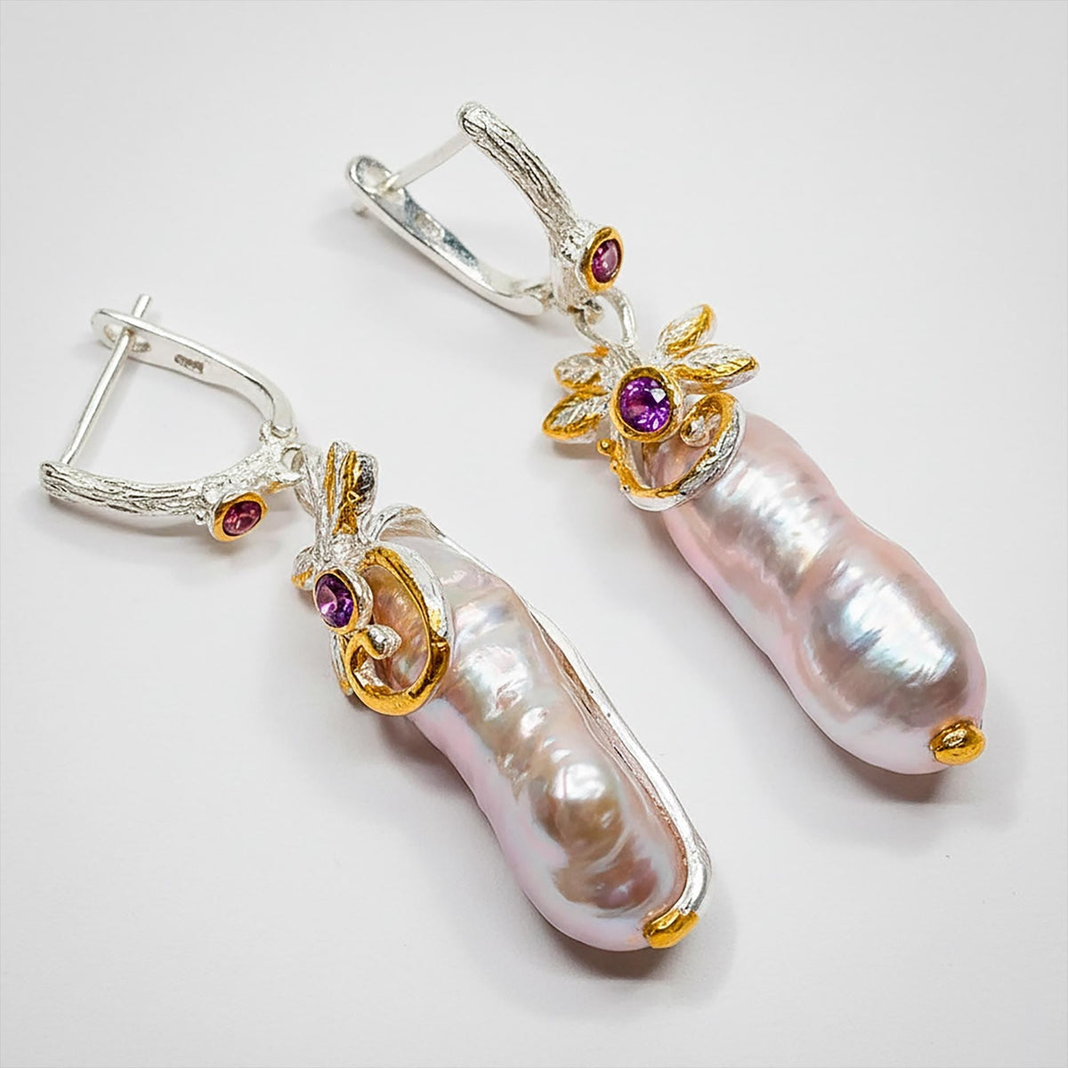 925 Sterling Silver Baroque Pearl Earrings, worn view