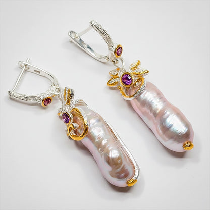925 Sterling Silver Baroque Pearl Earrings, worn view