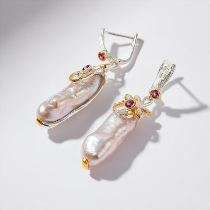 925 Sterling Silver Baroque Pearl Earrings, side angle