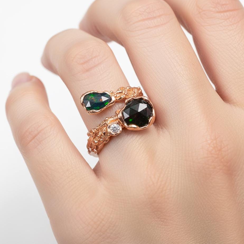 925 Sterling Silver Black Opal Ring, side view