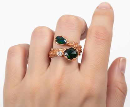925 Sterling Silver Black Opal Ring, worn on hand