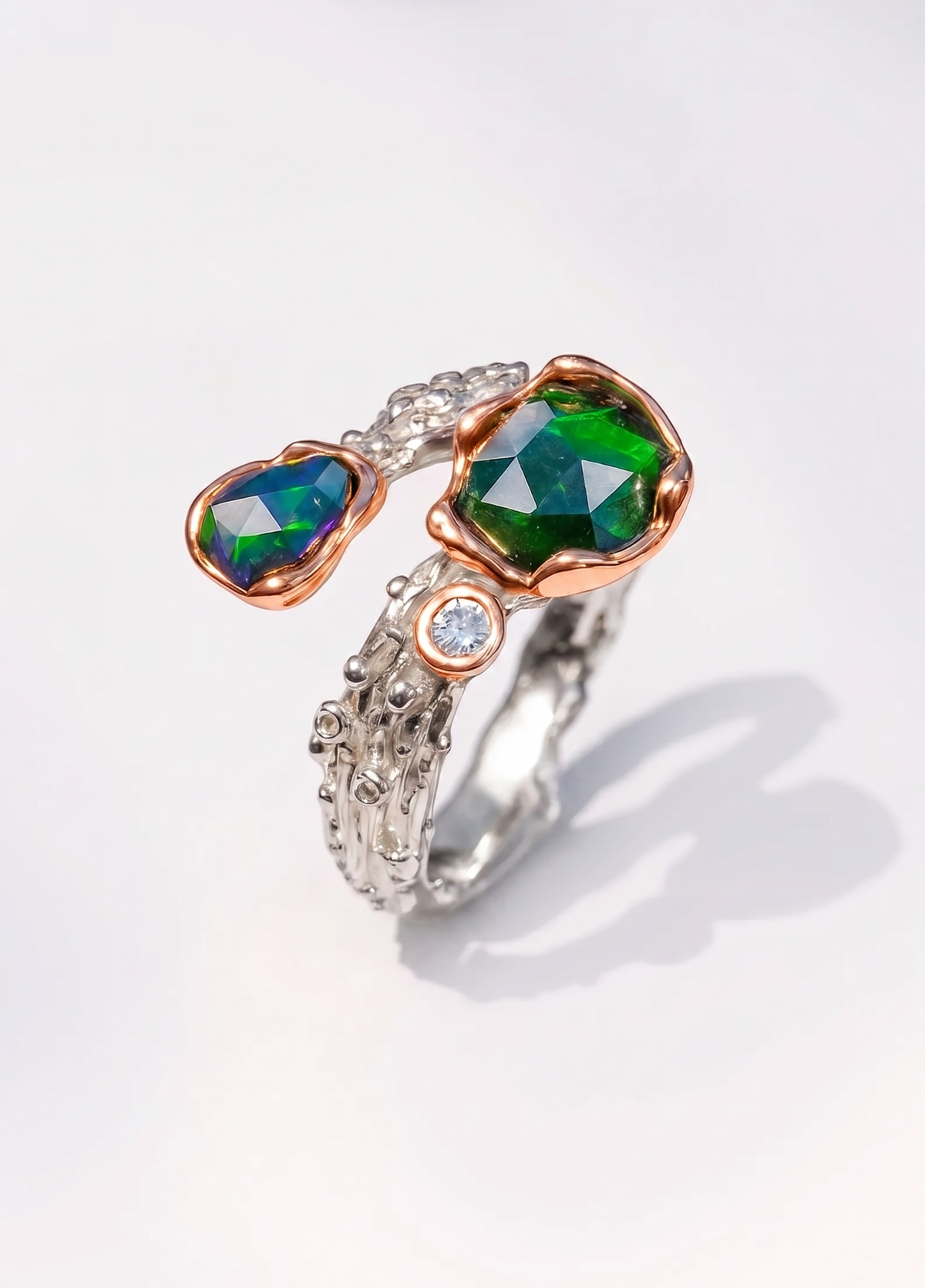 925 sterling silver black opal nature ring