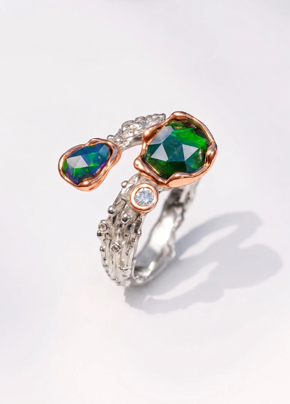 925 sterling silver black opal nature ring
