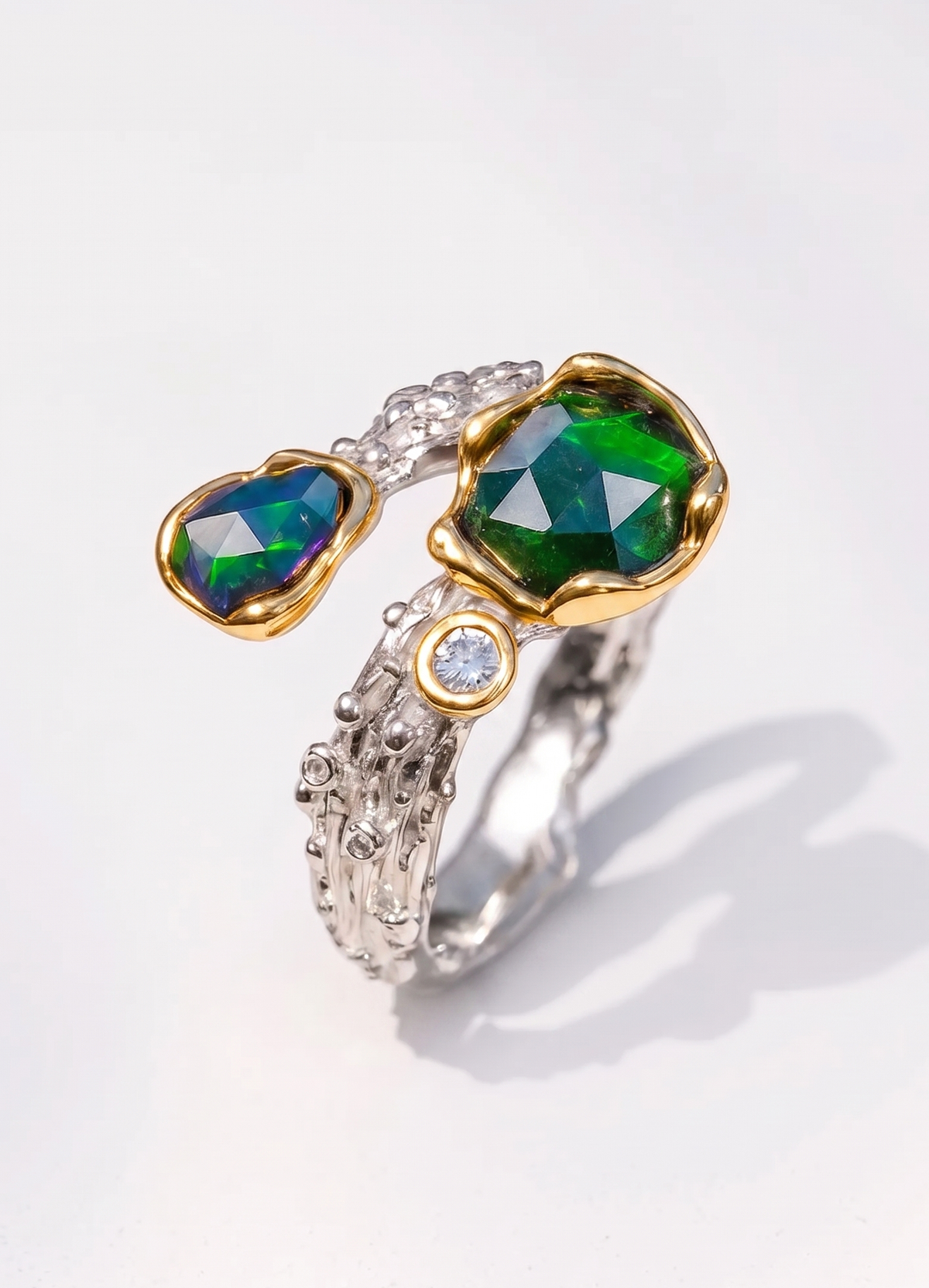 925 sterling silver black opal nature ring
