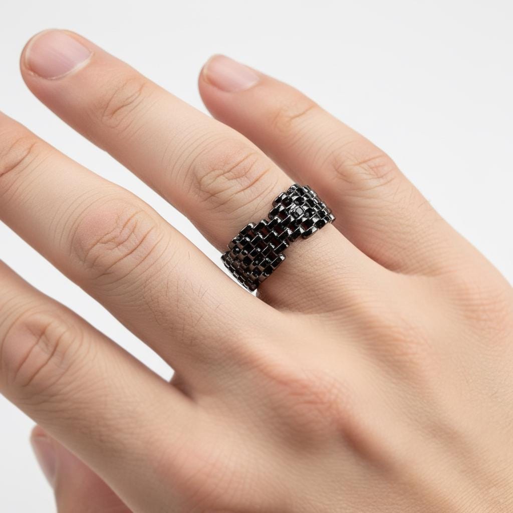 925 Sterling Silver Black Wide Band Ring, side view