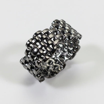 925 Sterling Silver Black Wide Band Ring, worn on hand
