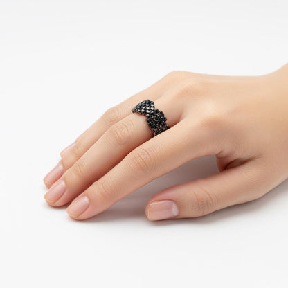 925 Sterling Silver Black Wide Band Ring, setting detail
