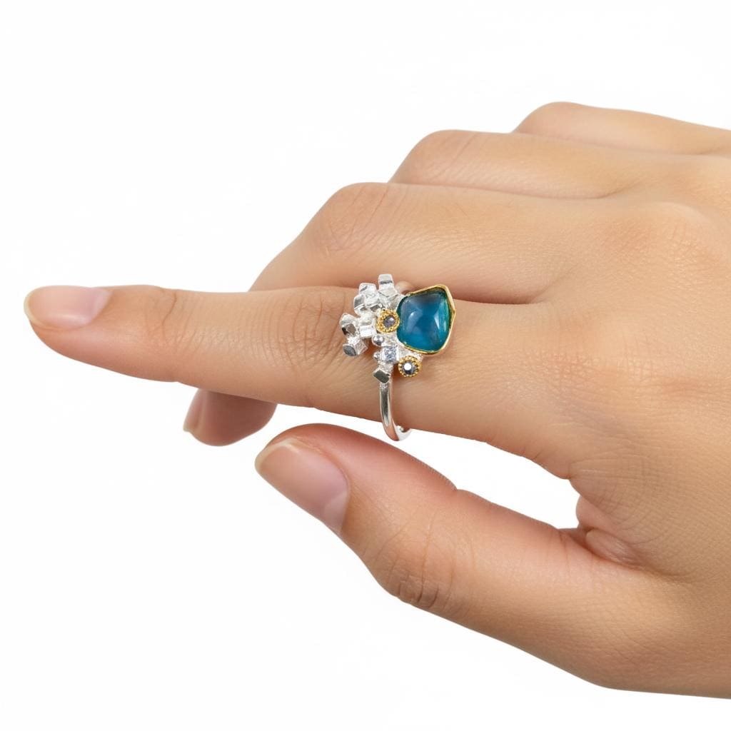 925 Sterling Silver Blue Apatite Ring, close-up detail