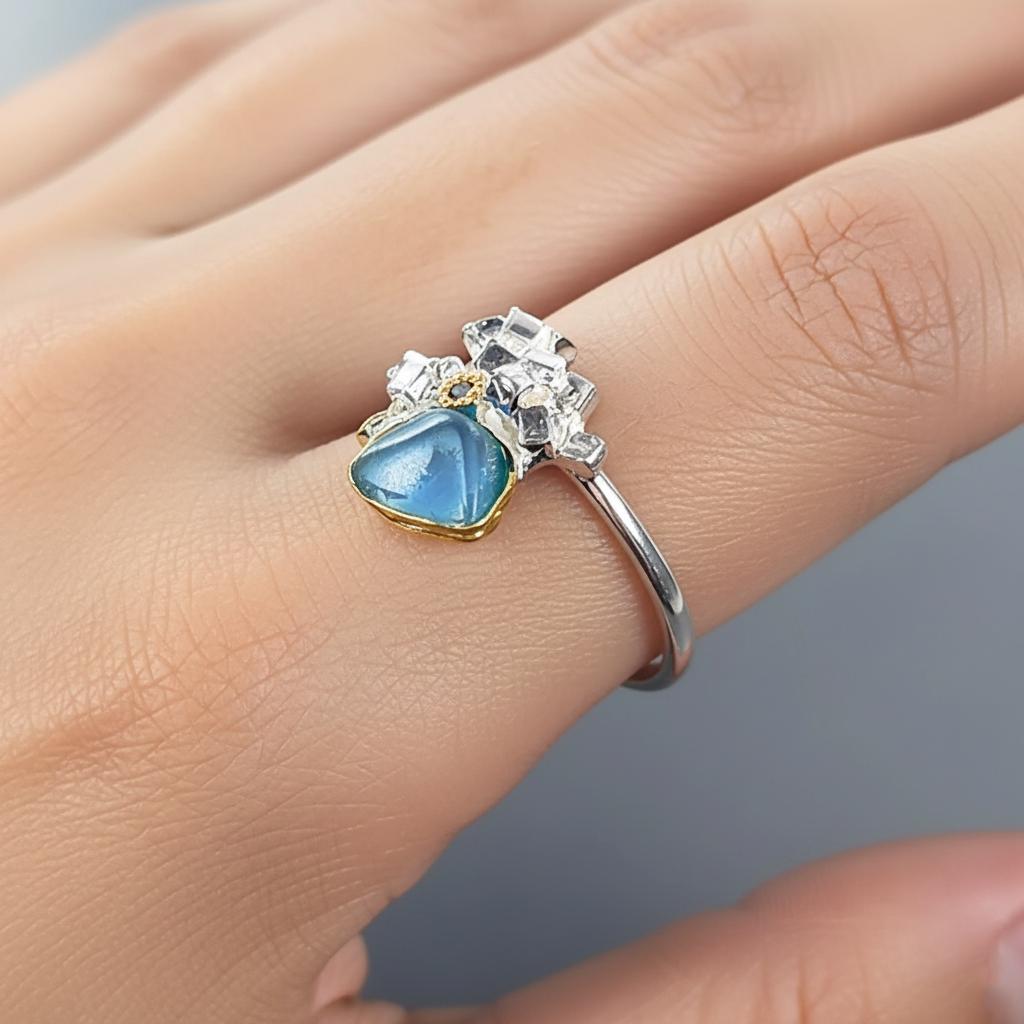 925 Sterling Silver Blue Apatite Ring, side view