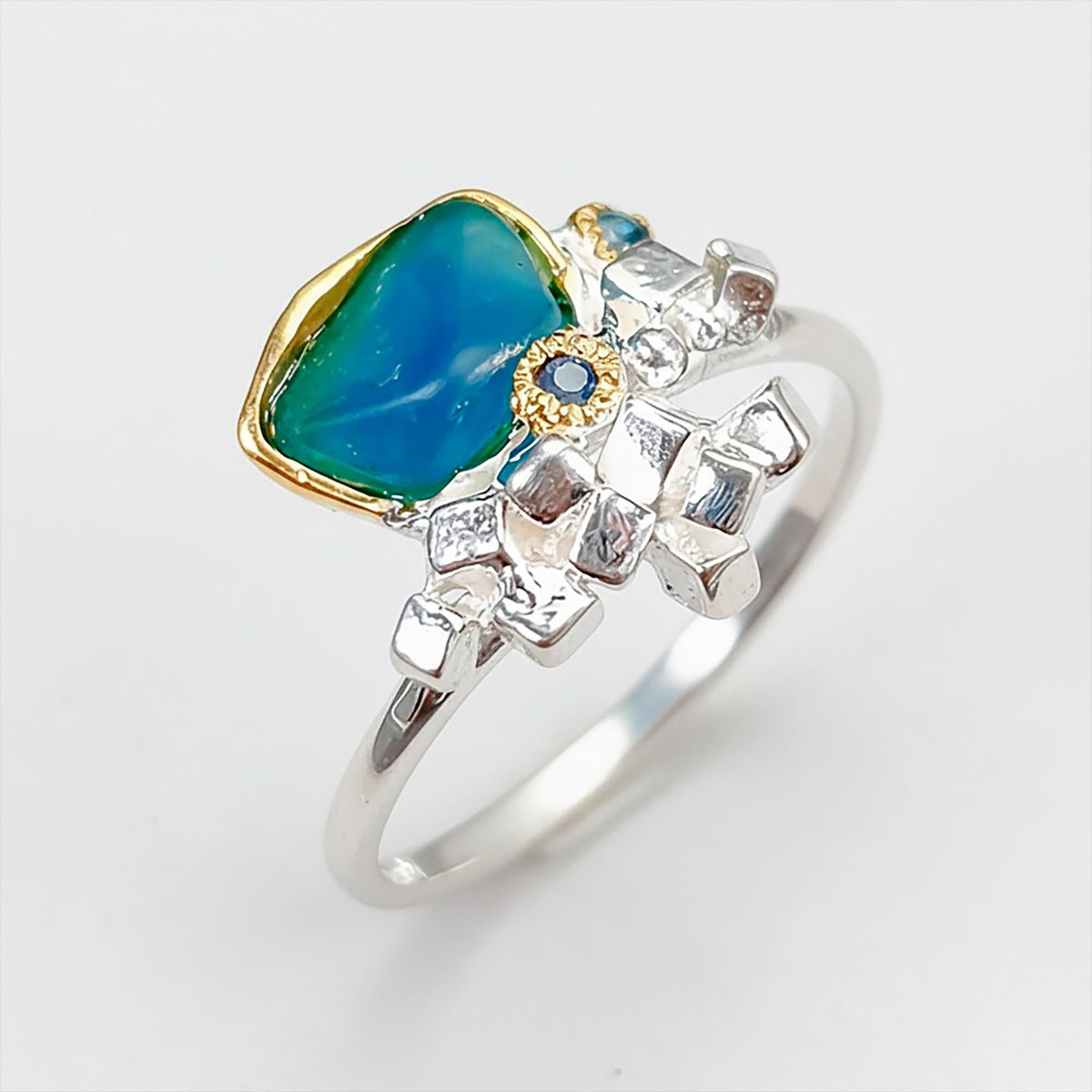925 Sterling Silver Blue Apatite Ring, worn on hand