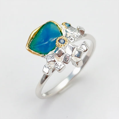925 Sterling Silver Blue Apatite Ring, worn on hand