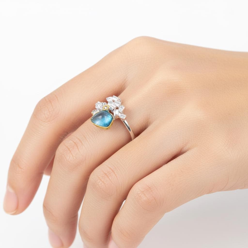925 Sterling Silver Blue Apatite Ring, additional angle