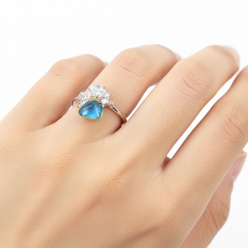 925 Sterling Silver Blue Apatite Ring, worn look