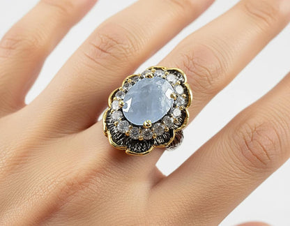 925 Sterling Silver Aquamarine Ring, close-up detail