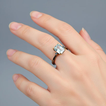 925 Sterling Silver Blue Aquamarine Ring, side view