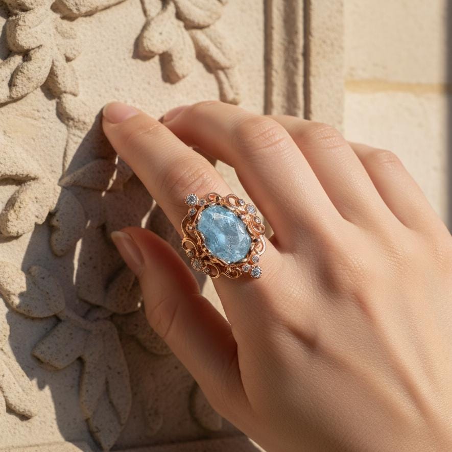925 Sterling Silver Blue Kyanite Ring, side view