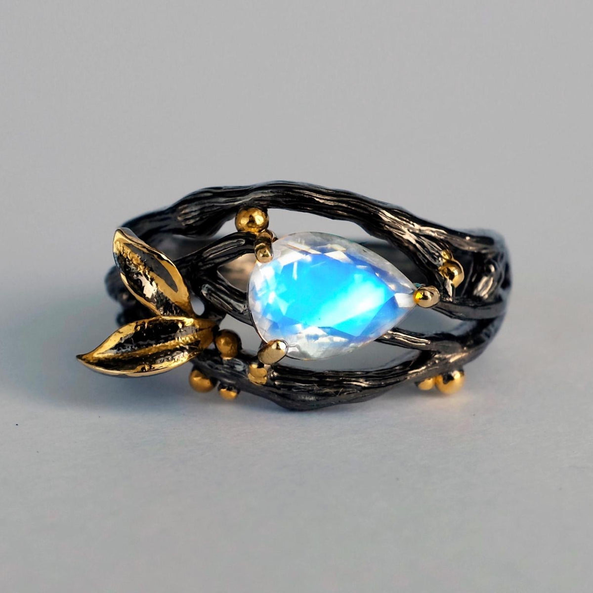 925 Sterling Silver Blue Moonstone Ring, worn on hand