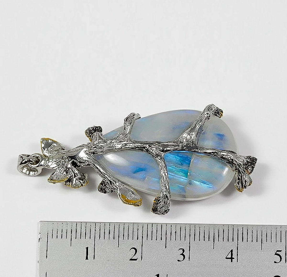 925 Sterling Silver Blue Moonstone Pendant, layered look