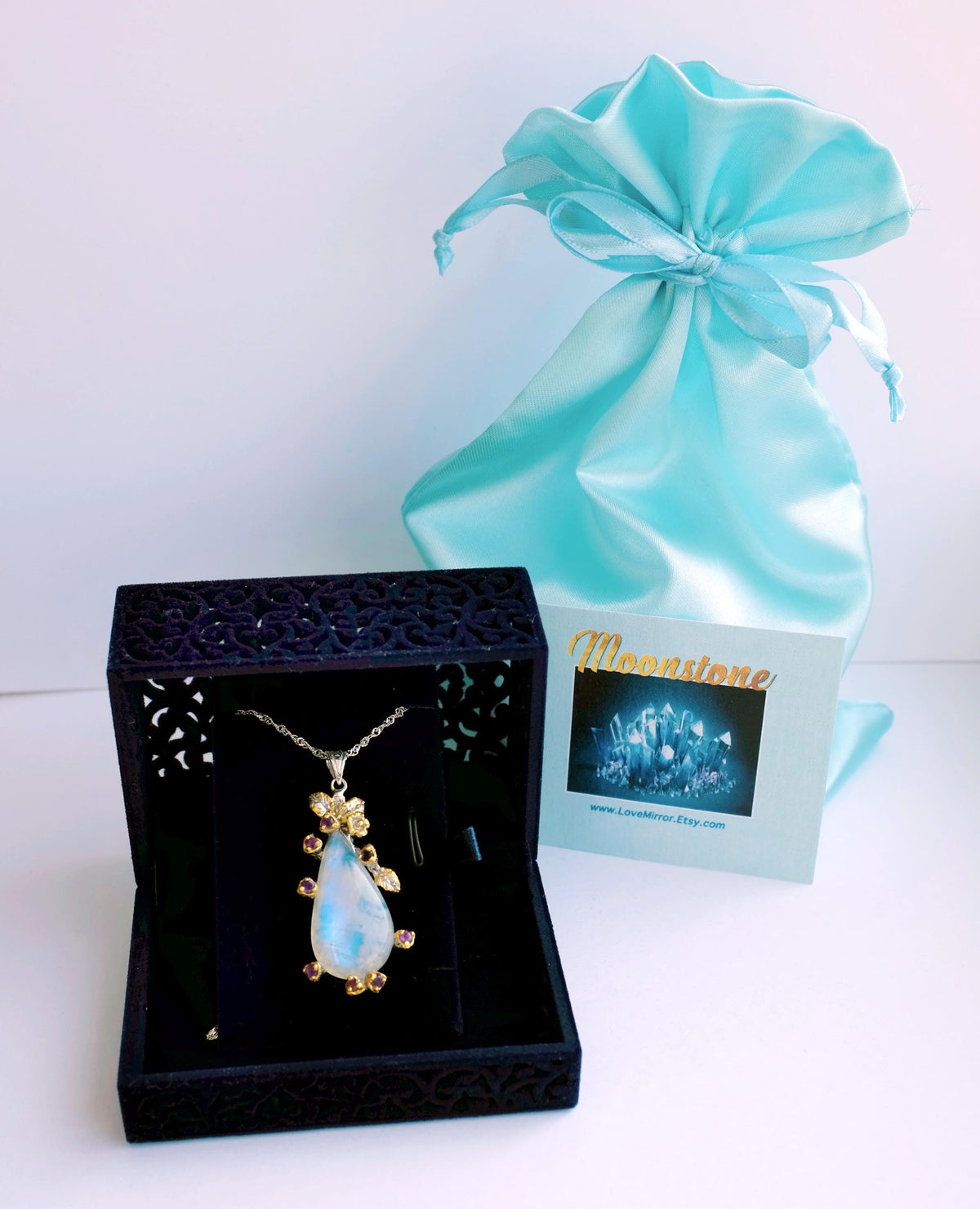 925 Sterling Silver Blue Moonstone Pendant, back clasp detail