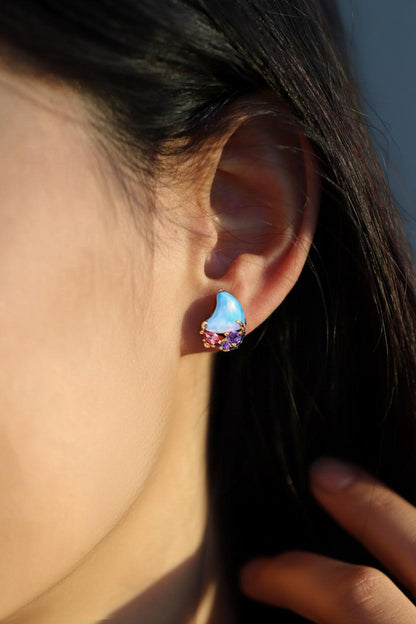925 Sterling Silver Blue Opal Earrings, alternate angle