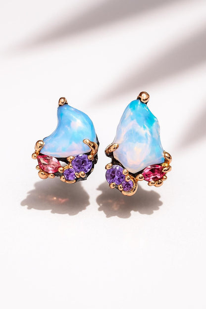 925 Sterling Silver Blue Opal Earrings, close-up detail