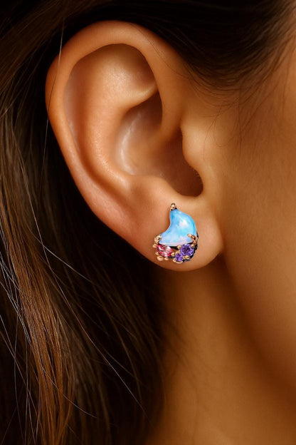 925 Sterling Silver Blue Opal Earrings, worn view