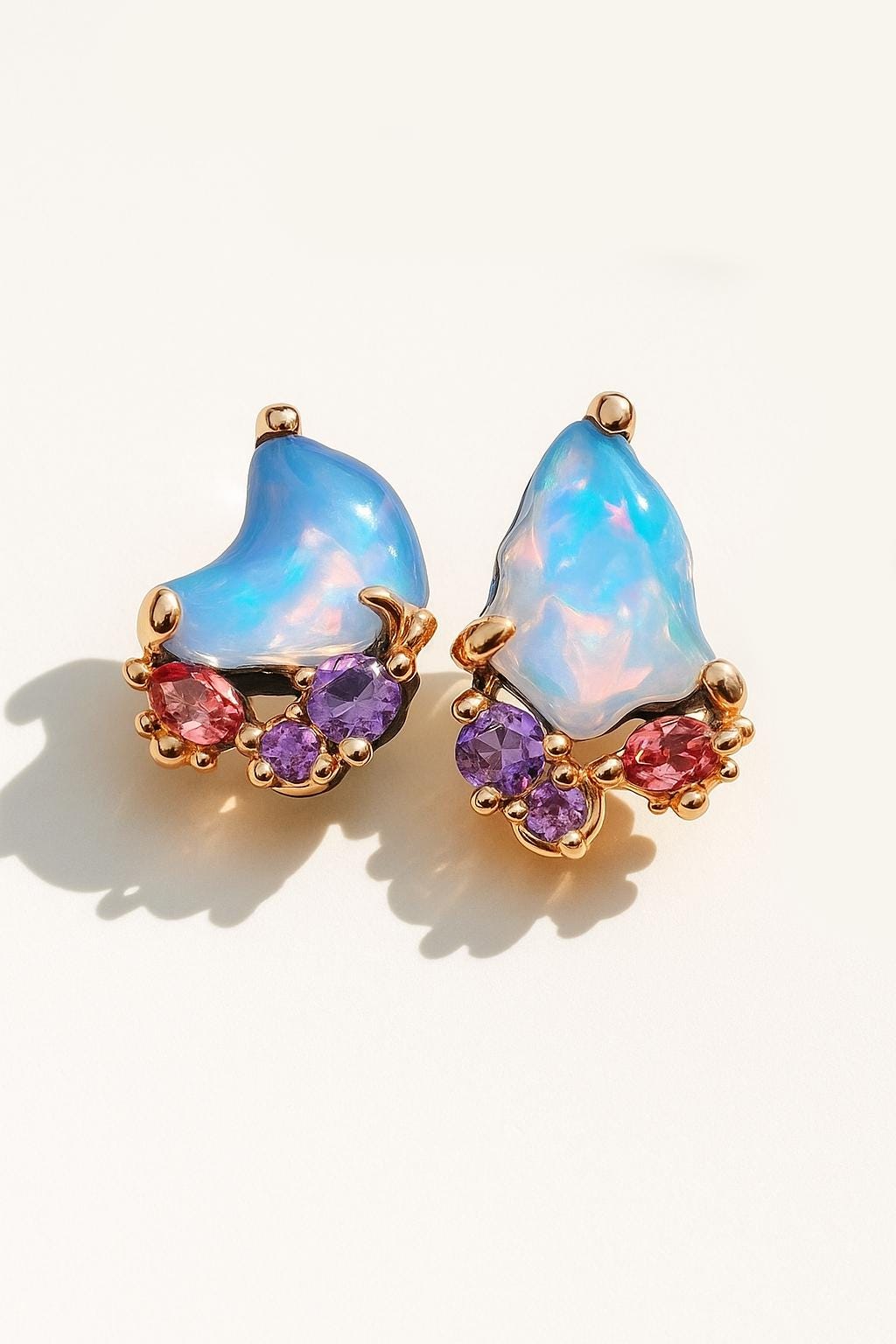 925 Sterling Silver Blue Opal Earrings, side angle