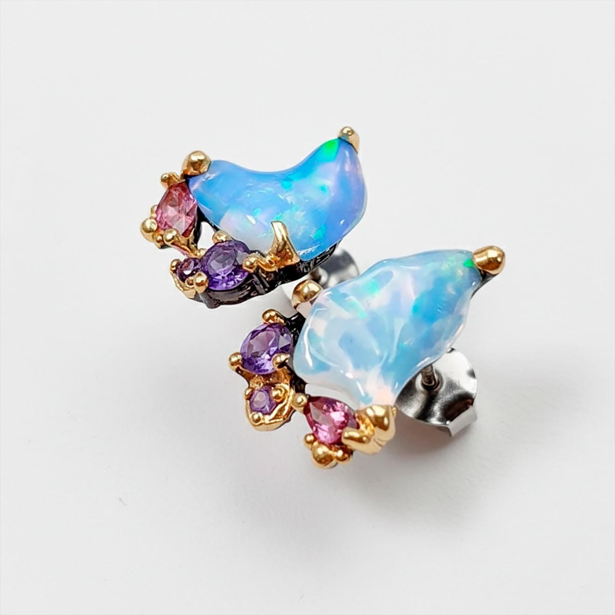 925 Sterling Silver Blue Opal Earrings, stone or metal detail