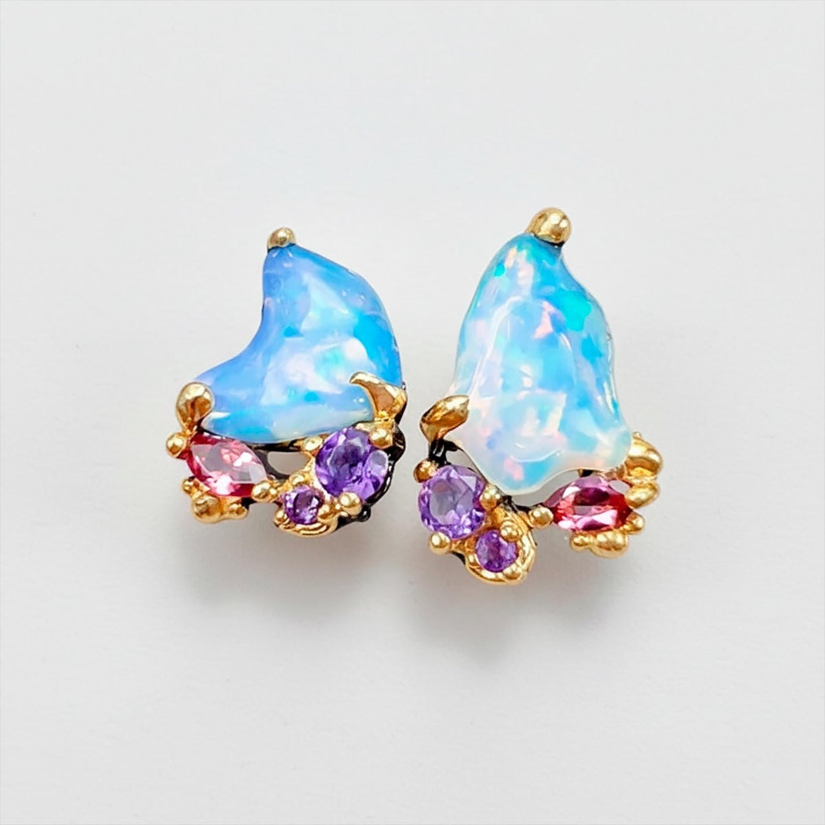 925 Sterling Silver Blue Opal Earrings, additional angle