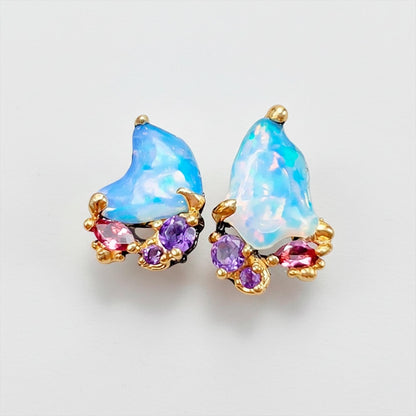 925 Sterling Silver Blue Opal Earrings, additional angle